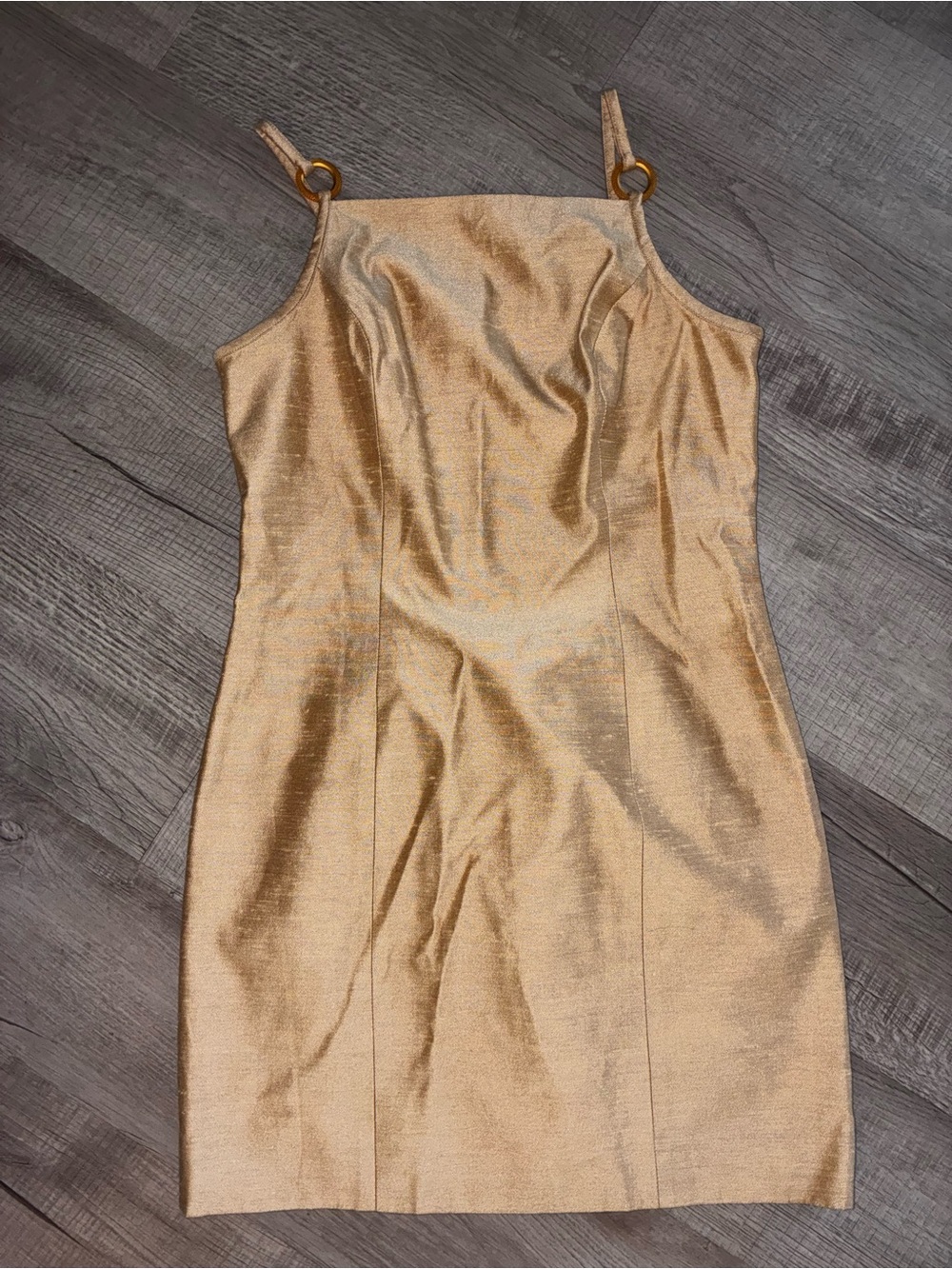 Vintage 90’s Linda Segal dress Gold Slip Dress with Ring-Strap Detail size 8